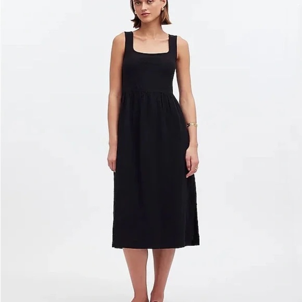 Madewell Black Square-Neck Sleeveless Midi Dress